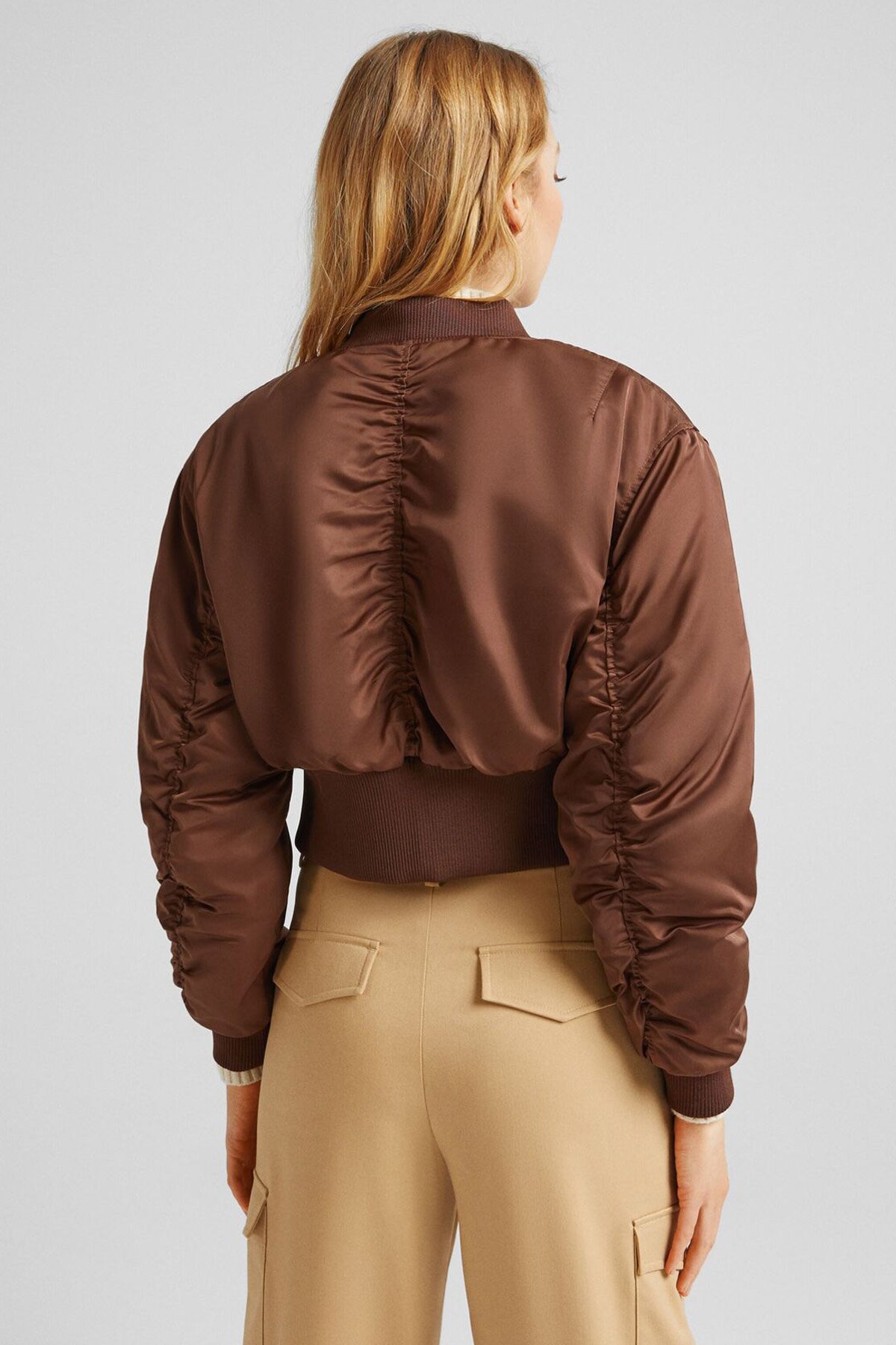 Cropped Satin Bomber Jacket - Imagem 2